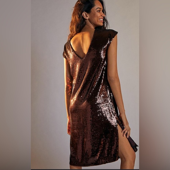 MARVE CHOCOLATE BROWN SEQUIN FORMAL/COCKTAIL NEW YEARS DRESS. - Picture 4 of 7